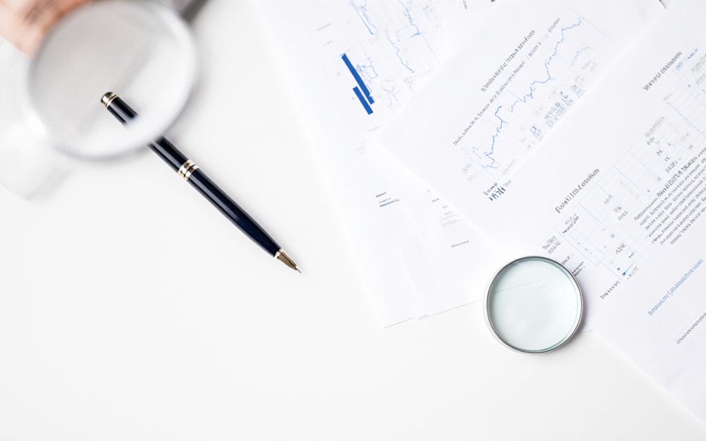 Magnifying glass over complex financial documents