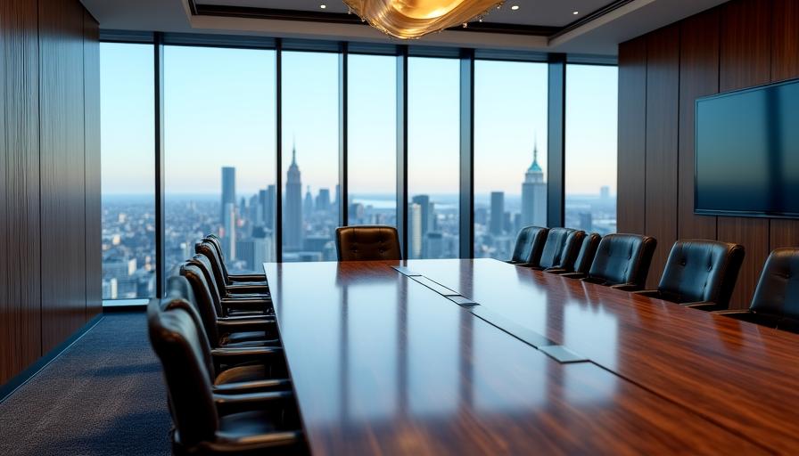 A professional boardroom setting with high-end furniture and strategic atmosphere